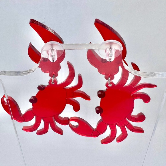 Red Crab Earrings - Cajun Earrings - Louisiana Earrings - Statement Earrings - Picture 7 of 11